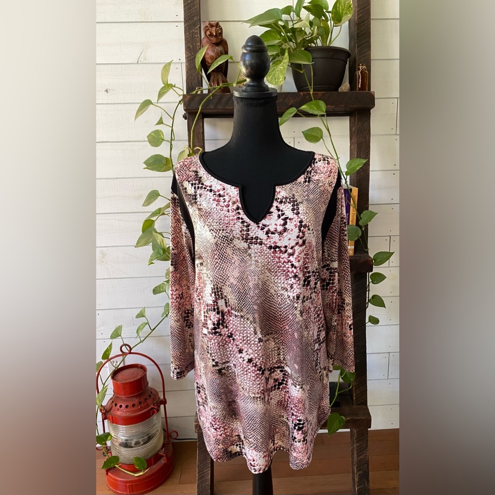 Emaline: Pink, White and Black Snakeskin Blouse